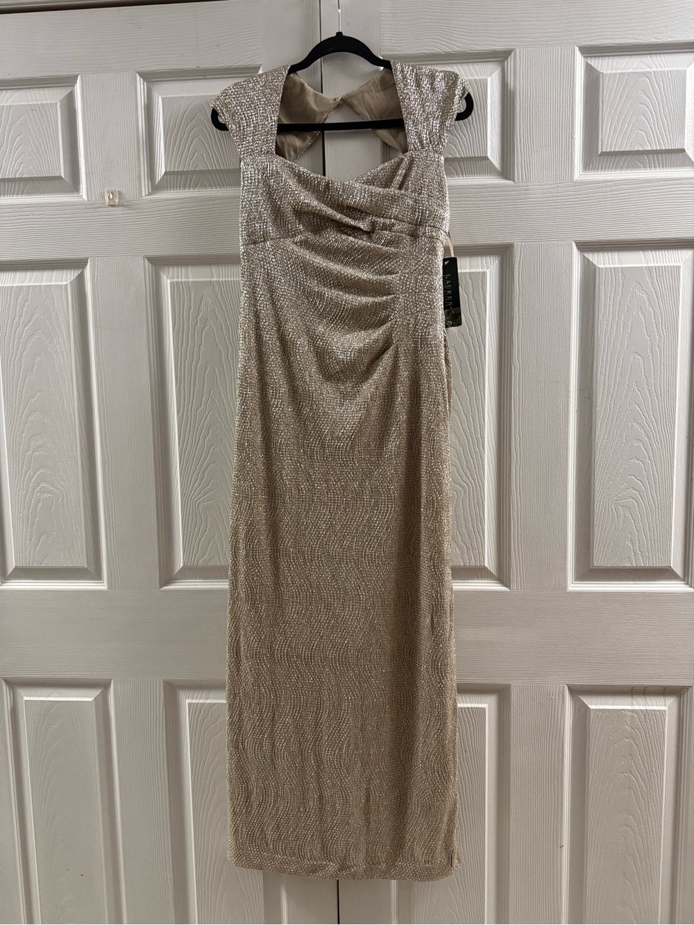 🆕 Lauren Ralph Lauren Women’s Gold Evening Maxi Dress Size 10P